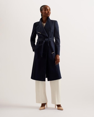 Manteau Ted Baker Midi Length Wrap Trench Bleu Foncé Femme | NRO-34416542